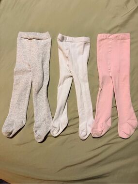 Size 3-12 month baby knit tights bundle - Pink, White, Light Gray